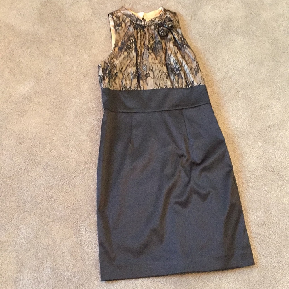 Black lace top/satin bottom dress